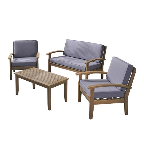 4pc Gray Outdoor Patio Chat Set with Cushions 51"