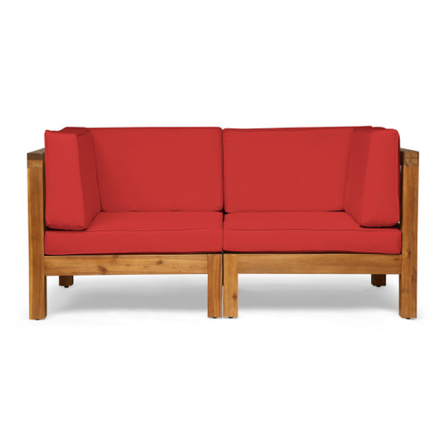 2-Piece Red and Brown Outdoor Patio Sectional Loveseat Set 30.25"