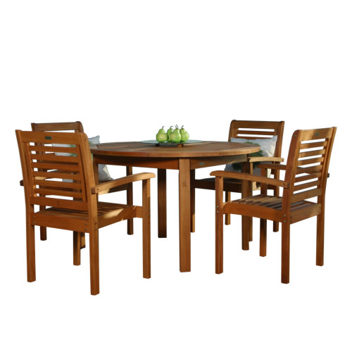 5-Piece Brown Milano Eucalyptus Round Outdoor Furniture Patio Dining Set 48"