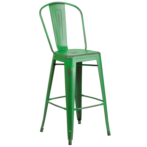 Stylish 46'' Green Distressed Outdoor Barstool with Back Rest for Indoor and Outdoor Use