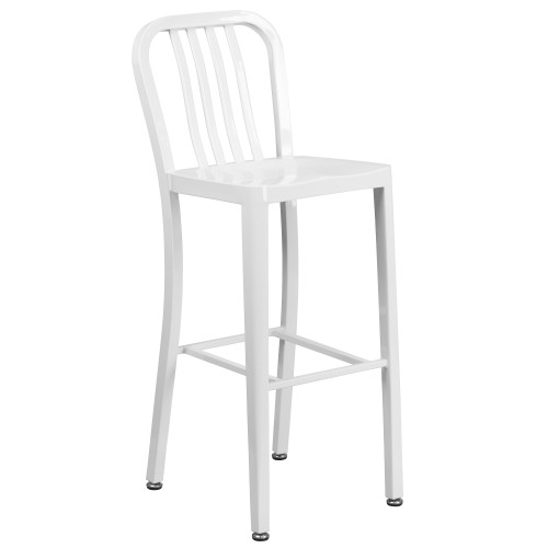 43'' White Industrial Outdoor Patio Vertical Slat Back High Bar Stool