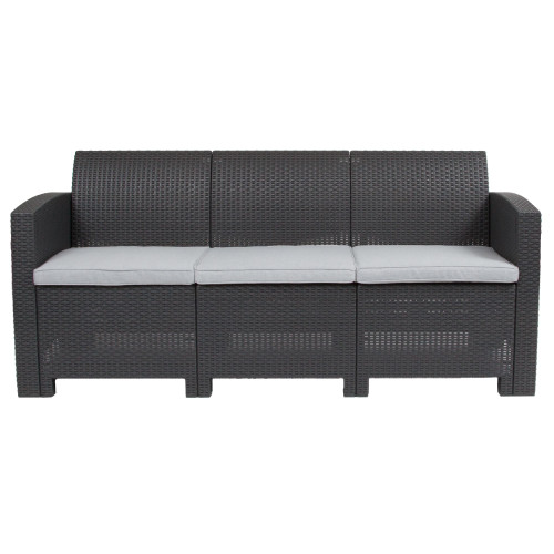 Stylish 67.5" Charcoal Gray Outdoor Patio Furniture Sofa - Gray Cushion