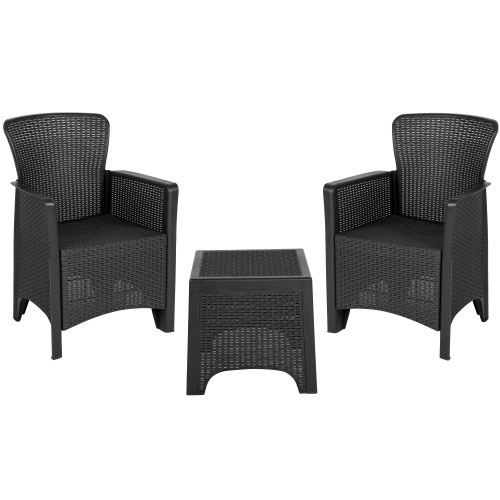 Set of 3 Dark Gray Outdoor Rattan Chair with Matching Side Table 33.5"