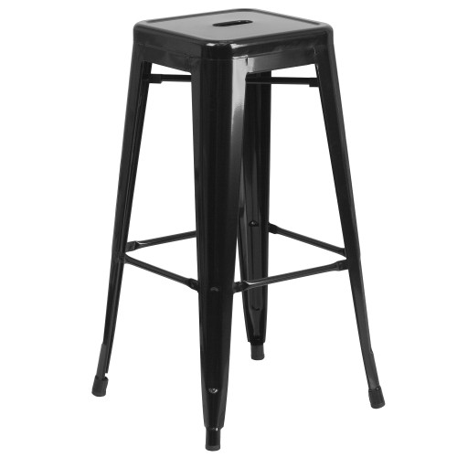 30" Black Contemporary Backless Industrial Outdoor Patio Barstool with Square Seat