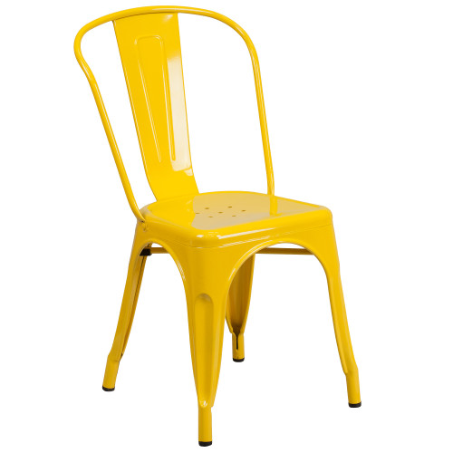 Convenient and Cozy: 33" Yellow Contemporary Outdoor Furniture Patio Stackable Chair