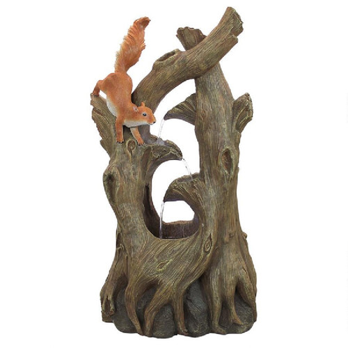 Tree Squirrel Cascading Sculptural Fountain - 35" - Brown