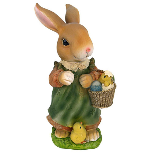 12" Mother Bunny Rabbit Carrying Basket Easter Statue