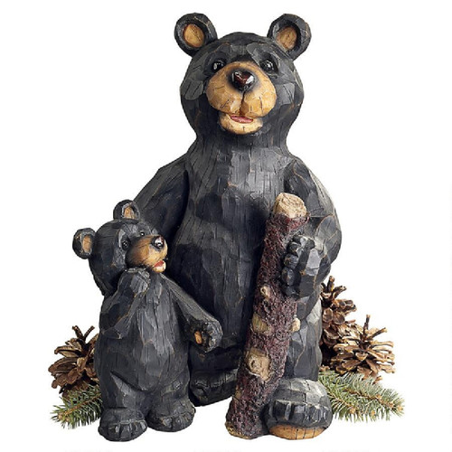 15.5" Black Bear and Bear Cub Forest Outdoor Statue