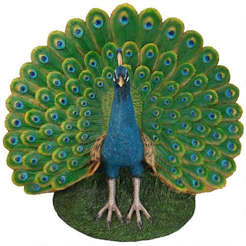 Create a Colorful Oasis with the 24" Gorgeous Peacock Indoor/Outdoor Statue