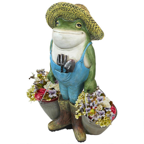17.5 Frog Holding  Flower Buckets Outdoor Garden Statue