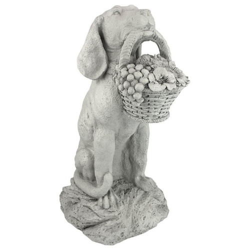 19" Dog Holding a Basket of Flowers Outdoor Garden Statue