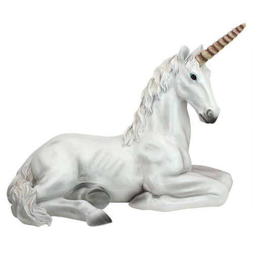 32" White Iridescent Resting Unicorn Outdoor Garden Statue