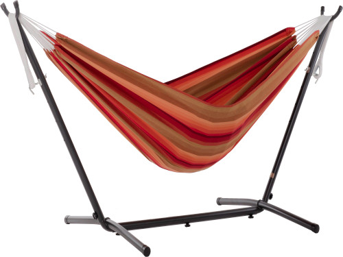 Ultimate Relaxation: 110" Orange Striped Sunbrella Brazilian Style Hammock with Stand