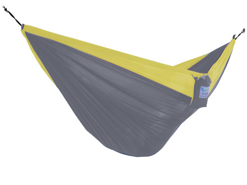 Traveler's Nylon Hammock: 128" Gray/Yellow, Lightweight, Heavy Duty, Perfect for Outdoor Adventures!