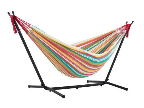 110" Red and Green Striped Brazilian Style Hammock with a Steel Hammock Stand