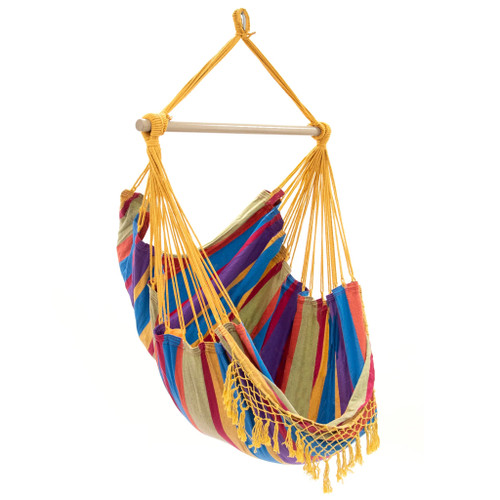 Relax in Style: 72" Yellow and Blue Brazilian Style Hammock Chair with Hanging Bar