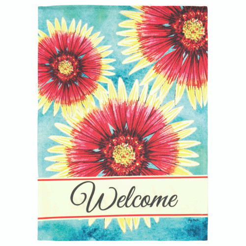 Blue and Red Welcome Floral Outdoor Garden Flag 18" x 13"