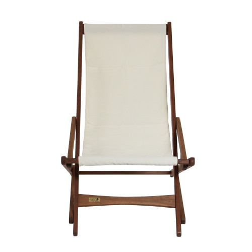 38" Wooden and White Fabric Outdoor Patio Garden Folding Glider Chair - Relax in Style and Comfort