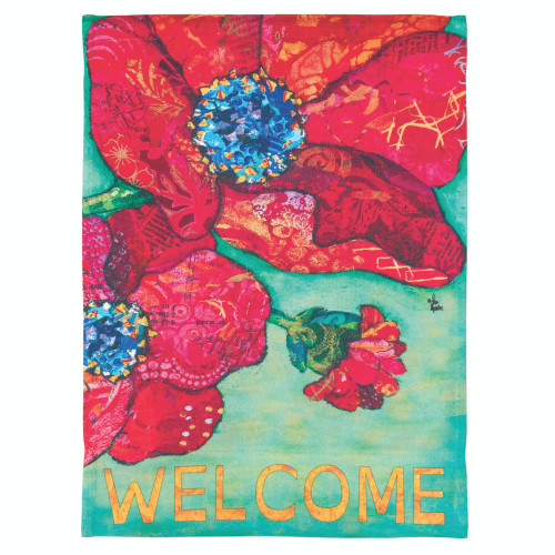 Green and Red Welcome Printed Red Poppy House Flag 42" x 29"