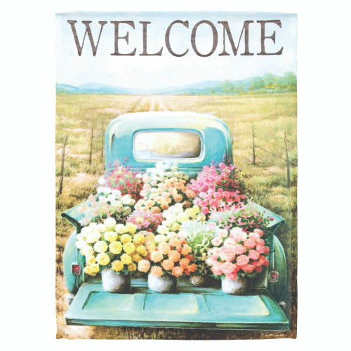 Black and Blue Welcome Printed Flower Truck Outdoor Garden Flag 18" x 13"