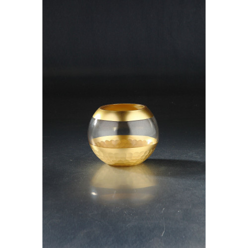 Spherical Hand Blown Glass Vase - 6" - Clear and Gold