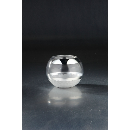 Spherical Hand Blown Glass Vase - 6" - Clear and Silver