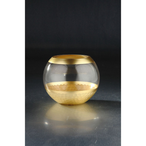 Spherical Hand Blown Glass Vase - 7.5" - Clear and Gold