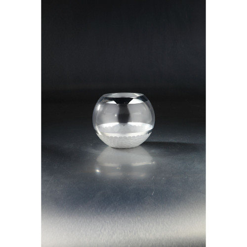 Spherical Hand Blown Glass Vase - 7.5" - Clear and Silver