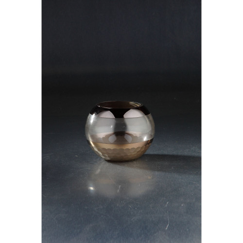 Spherical Hand Blown Glass Vase - 6" - Brown and Clear