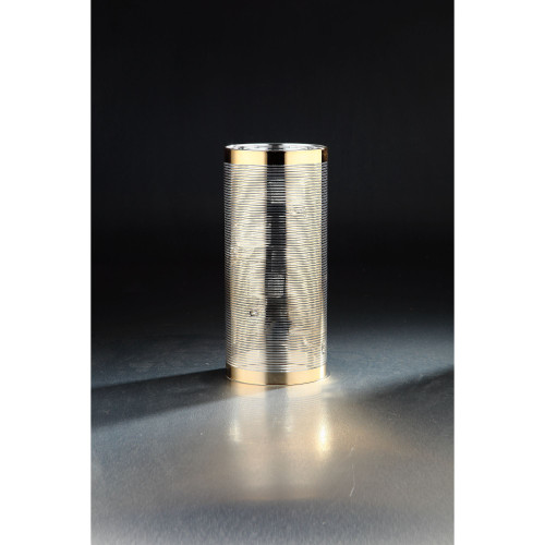 12" Metallic Gold Striped Cylindrical Glass Pillar Candleholder