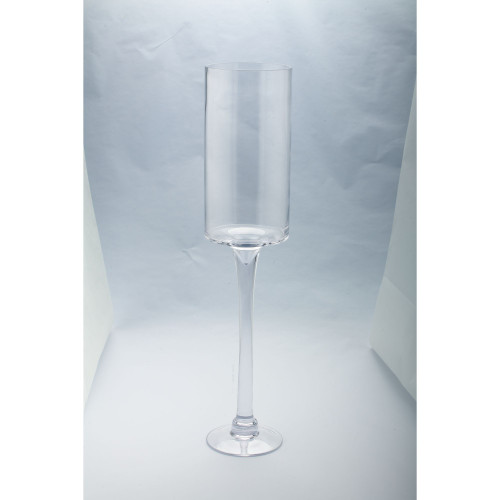 Cylindrical Handblown Glass Pillar Candle Holder - 24" - Clear