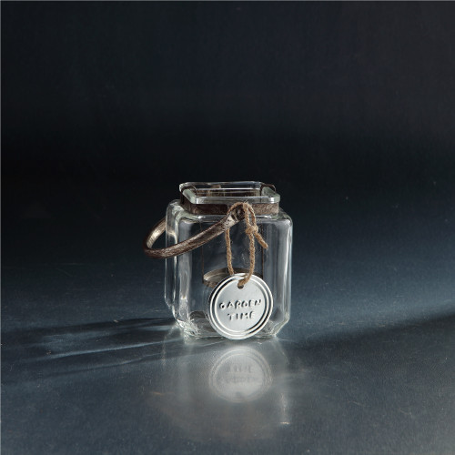 Rectangular Glass Candle Holder with Handle - 6" - Clear
