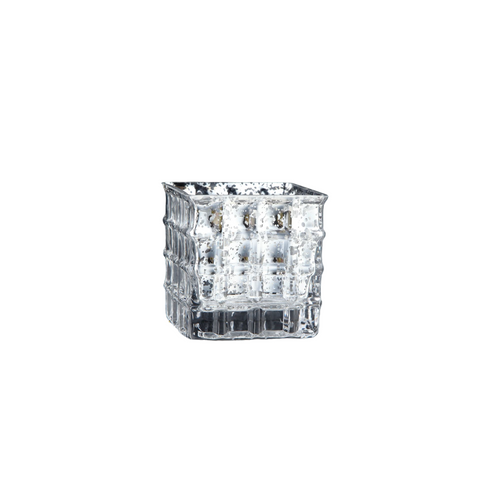 4" Silver Square Glass Block Tea Light Candle Holder