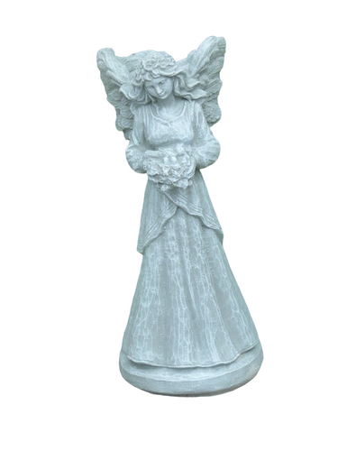 25" Marble Finish Fairy with Dove - Elegant Outdoor Patio Statue