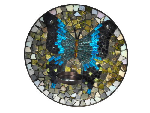 12" Butterfly Mosaic Candle Holder Charger