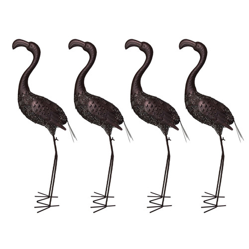 Set of 4 Brown Solar LED Lighted Flamingo Outdoor Garden Statues 40"