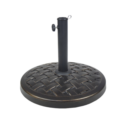 17.5" Black and Bronze Basket Weave Round Outdoor Patio Umbrella Stand