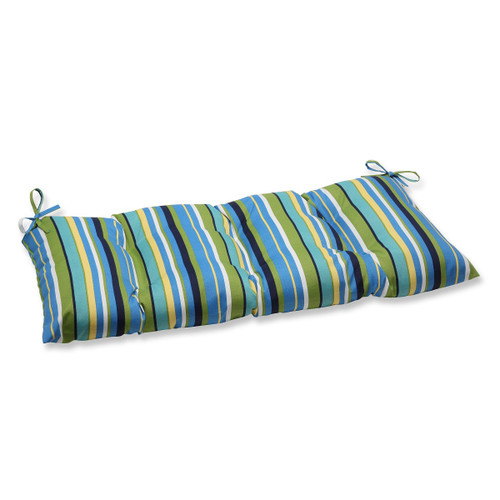 44" Blue and Green Striped Outdoor Patio Tufted Loveseat Cushion