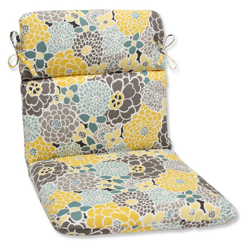 40.5" Yellow, Blue and Gray Flor Grande Decorative Outdoor Patio Rounded Chair Cushion