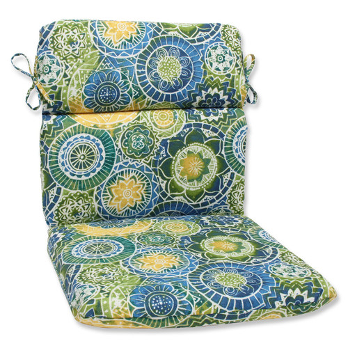 40.5" Laguna Mosaico Blue, Green and Yellow Outdoor Patio Rounded Chair Cushion