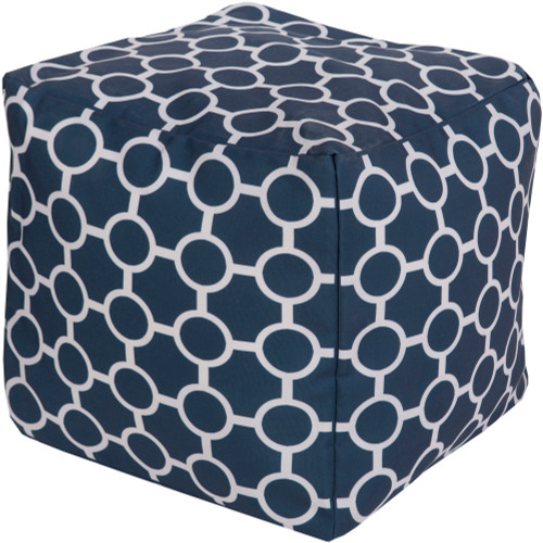 18" Cobalt Blue and Ivory Gated Spheres Square Outdoor Patio Pouf Ottoman