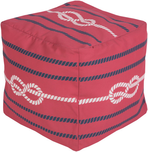 18" Ruby Red, Cobalt Blue and Ivory Knotted Rope Square Outdoor Patio Pouf Ottoman