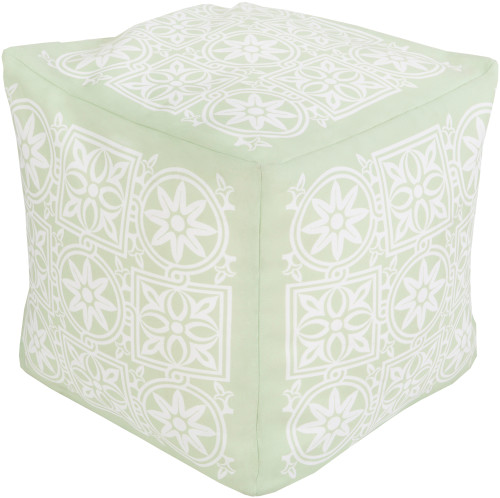 18" Celadon and Cream Encompassed Flowers Square Outdoor Patio Pouf Ottoman