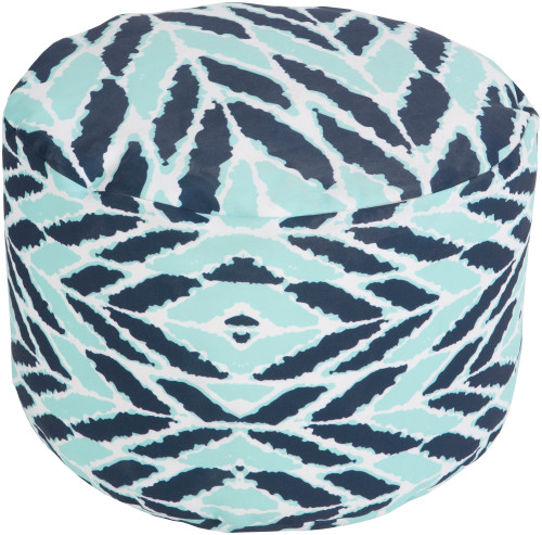 20" Cobalt Blue and Blue Mint Wrapped Leaves Round Outdoor Patio Pouf Ottoman