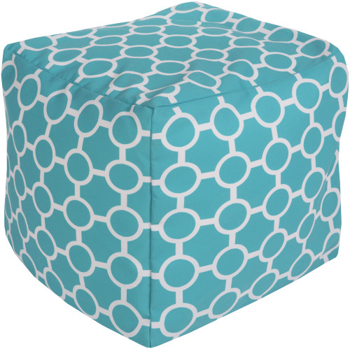 18" Sky Blue and Ivory Gated Spheres Square Outdoor Patio Pouf Ottoman