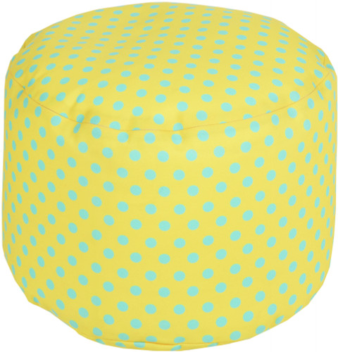 20" Squash Yellow and Light Gray Simply Polka Dot Round Outdoor Patio Pouf Ottoman