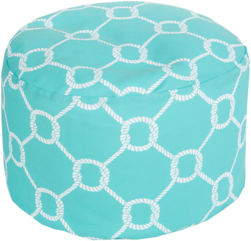 20" Sky Blue and Ivory Chain Link Round Outdoor Patio Pouf Ottoman
