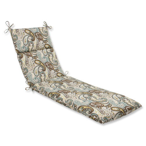 72.5" Paisley Giardino Light Blue and Brown Outdoor Patio Chaise Lounge Cushion