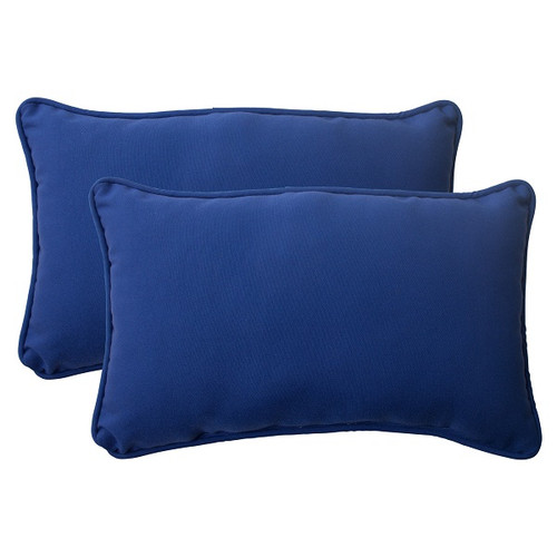 Set of 2 Navy Blue Solid Outdoor Corded Rectangular Throw Pillows 18.5"