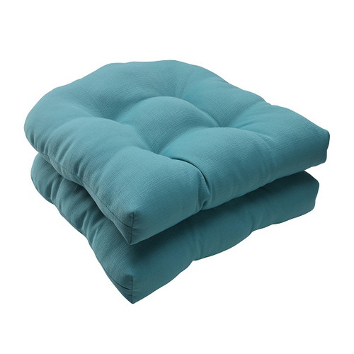 Set of 2 Aquatic Turquoise Outdoor Patio Tufted Wicker Seat Cushions 19"